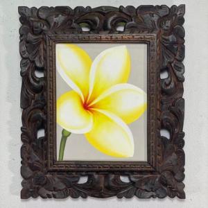 バリ絵画 風景画 棚田 ライステラス 夕日 木彫りフレーム付 W120