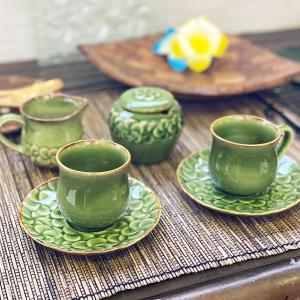 ジェンガラ ティーセット プルメリア 急須＆湯呑み セット 青緑