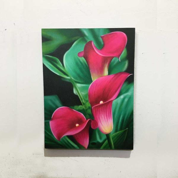 花の絵 カラー 赤 レッド 緑 グリーン W60×H80cm アートパネル バリアート 壁掛け イン...