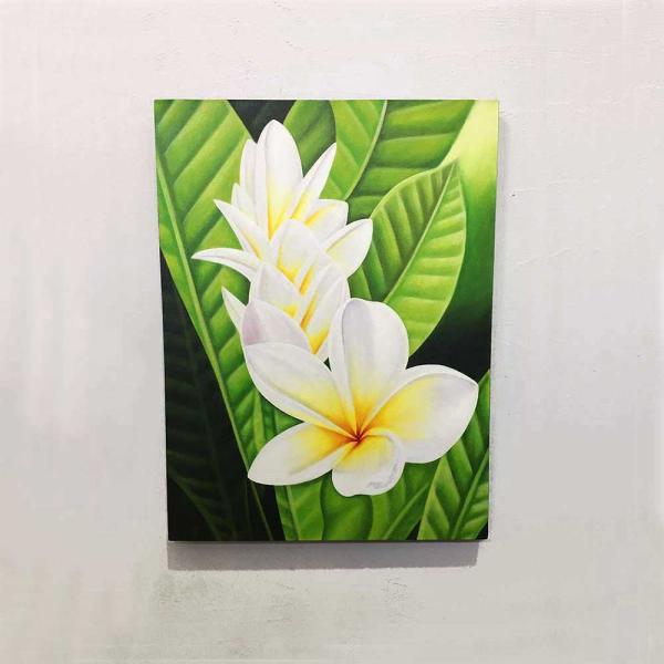 花の絵 プルメリア 白黄 黄緑 グリーン W60×H80cm アートパネル バリアート 壁掛け イン...