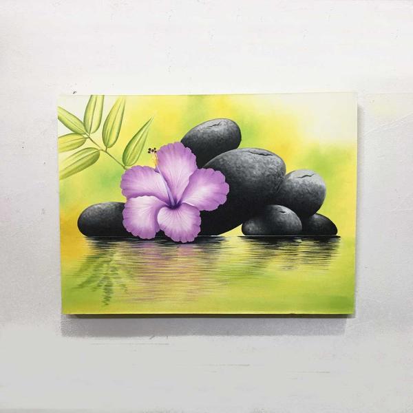 花の絵 ハイビスカス 紫 ストーン W60×H80cm アートパネル バリアート 壁掛け インテリア...