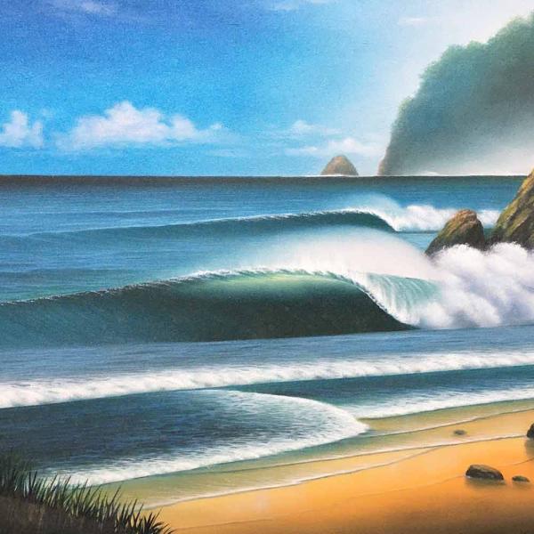 波の絵 ビーチ 海岸 Goes Windy W80×H60cm バリ 絵画 アートパネル バリアート...