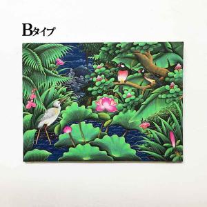 バリ絵画 鳥の絵  W80×H60cm 花鳥風月 絵画 アートパネル 緑 バリ雑貨 ブンゴセカン 癒し｜kupukupu