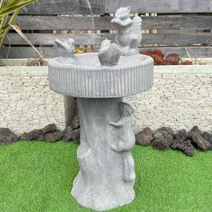 バリ島製 石台 プルメリア柄ボウル オブジェ 角柱 スクリュー H80cm