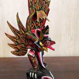 霊鳥ガルーダとWISNU神［H.48cm］白黄 現品限り 木製 オブジェ 置物