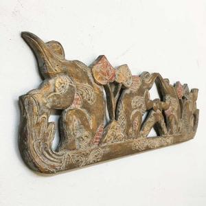 アジアン雑貨 木製 レリーフ ゾウ 象 W50cm ゴールド 金 アートパネル