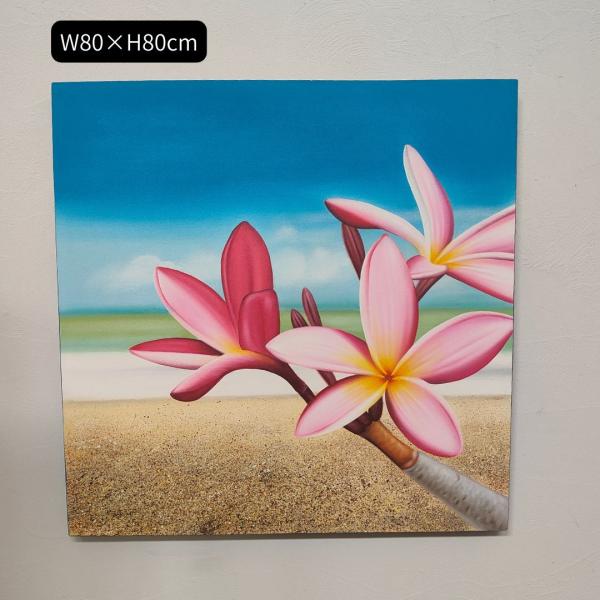 花の絵 ビーチ プルメリア ピンク W80×H80cm フレームなし モダン アートパネル 大きい ...