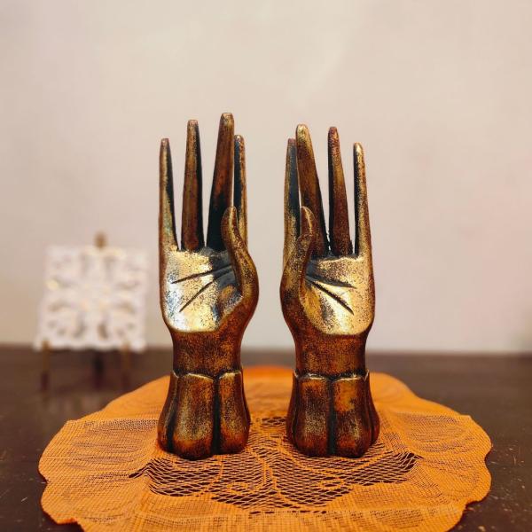 木製 ブッダハンド オブジェ アジアン雑貨 インテリア バリ風 スリム カードホルダー ゴールド ア...