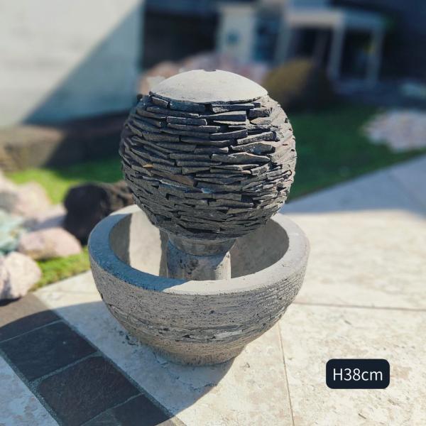 噴水 ファウンテン 水栓鉢 デザイン B ポンプ付き 球体 オブジェ ガーデン  バリ島 庭池　グレ...