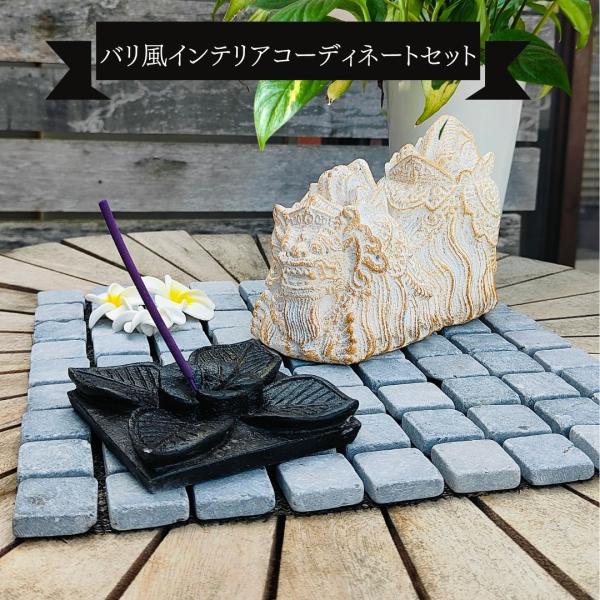 石像 バロン 置物 お香立て プルメリア 造花 お得 セット オブジェ ホワイト　白 H13cm 石...