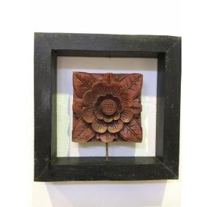 バリ島製 壁掛けレリーフ 木枠付きC ミディアムブラウン アジアン雑貨