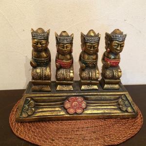 木彫り 祈る バリニーズ カップル像 ペア セット 木製 オブジェ 置物