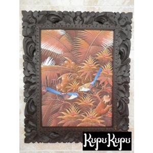 バリ絵画 風景画 稲刈り W53×H43 田園 L-6 アジアン ウブド アート