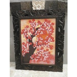 バリ島絵画 ブンゴセカン 鳥の絵 プルメリア W43×H53cm 花鳥風月 バリ