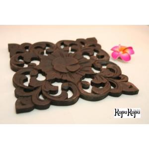 バリ島製 木彫り レリーフ 花柄 20×20cm 木製 彫刻 インテリア 花 バリ