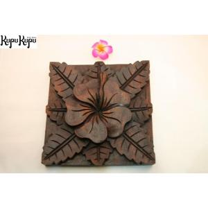 木製 彫刻レリーフ 大型 片面彫り 60×60cm 花 パネル 壁飾り 欄間