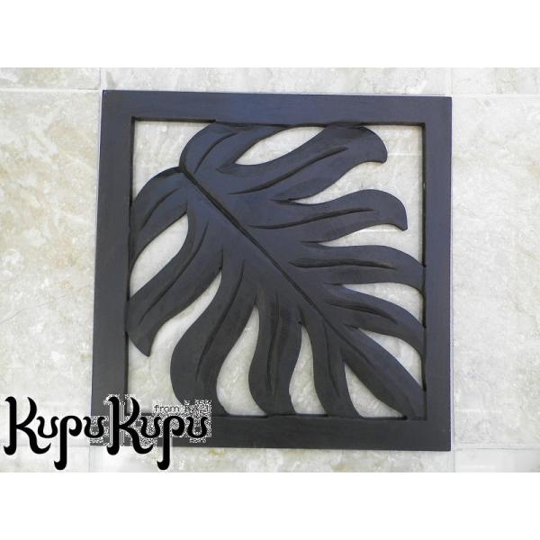 バリ島製 木製 レリーフ 30×30 Ｆ モンステラ MDF 彫刻 インテリア モダン 花 植物 バ...