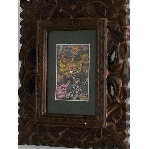 バリ島の絵画 バロン B ガラス付き W33cm×H39cm 壁掛け アジアン