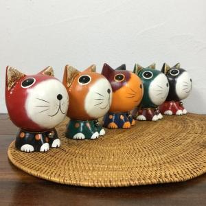 バンザイ皿持ちバリネコ アニマル 猫 置物 小物 バリ島 アジアン