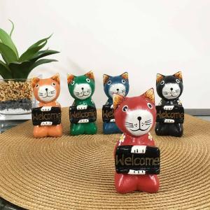 エスニック雑貨　木彫りネコ お座りネコ 大 猫 ねこ ネコ 木製 木彫り 置物 オブジェ タイ アジアン