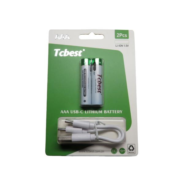 USB充電式リチウム電池 単4 1.5V 2本 Type-C AAA