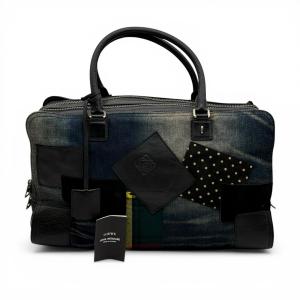 LOEWE ロエベ コムデギャルソンコラボ アマソナ44 デニム レザー 限定 ハンドバッグ ブルー メンズ パッチワーク ハンドバッグ