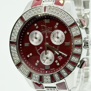 Christian Dior クリスチャンディオール クリスタル クロノグラフ SS ラバー FN1124 CD11431FM001 レッド QZ メンズ 腕時計