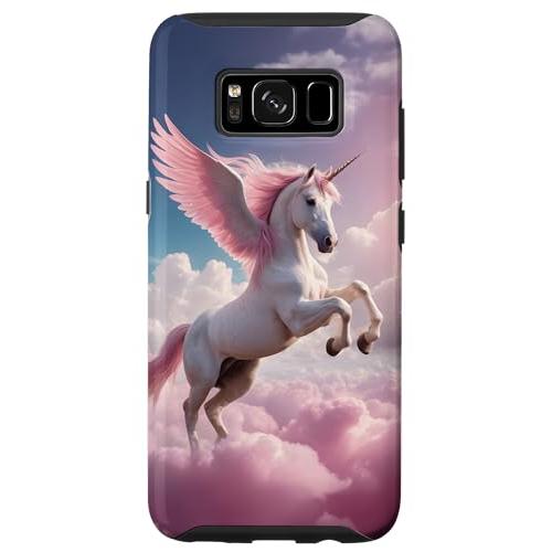 Galaxy S8 ユニコーン、ファンタジー、魔法、かわいい、ピンク、雲 プリント スマホケース
