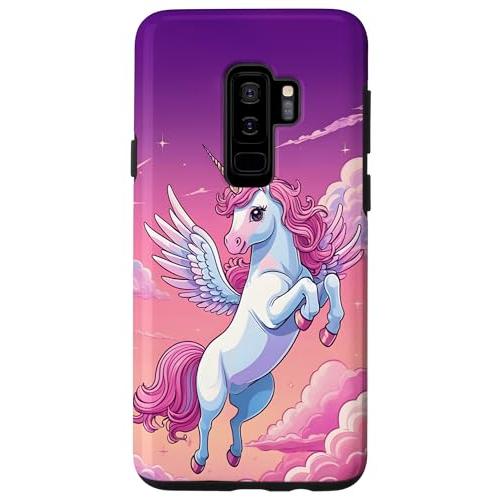 Galaxy S9* ユニコーン、ファンタジー、魔法、かわいい、ピンク、雲 プリント スマホケース