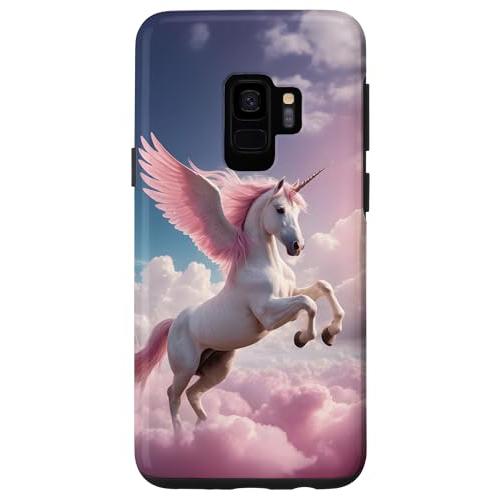 Galaxy S9 ユニコーン、ファンタジー、魔法、かわいい、ピンク、雲 プリント スマホケース