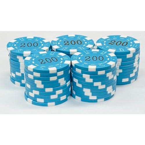 カジノチップ 数字入り ばら売り50枚単位 ポーカーチップ マージャン 麻雀 水色＄200