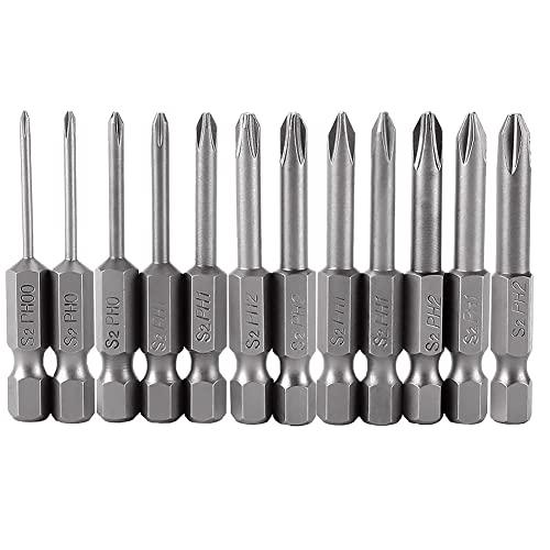 Kigauru 12ピース 磁気 クロスヘッドドライバービット 六角シャンク 6.35mm（1/4）...