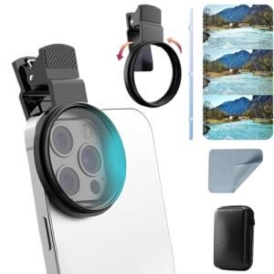 Growalleter スマホ 偏光レンズ 52mm円偏光 CPLフィルター スマホ用グリップ付き 8層マルチコーティング 99.9%反射除去