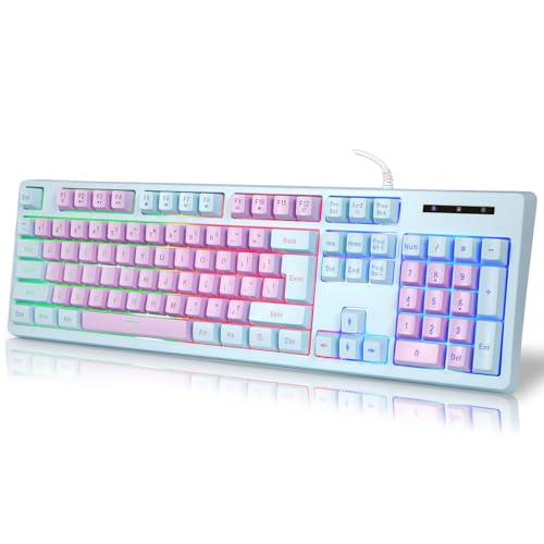 HUOJI ゲーミングキーボード USB有線 メカニカル風メンブレン式 RGBバックライト フローテ...