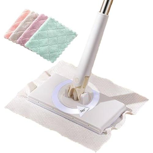乾湿両用モップ自動で雑巾を挟むモップ、ペーパータオル掛けフローリングモップ 洗面タオルを自動で挟むモ...