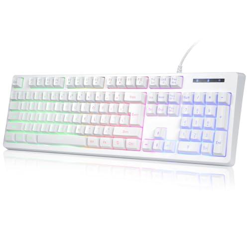 HUO JI ゲーミングキーボード USB有線 メカニカル風 テンキー付き 静音設計 RGBバックラ...