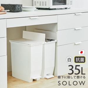 SOLOW ペダルオープンツイン 35L 大容量 ダストボックス ペダル式ゴミ箱 日本製 抗菌 防汚 リス ホワイト GSLW003 送料無料｜kurashi-arl