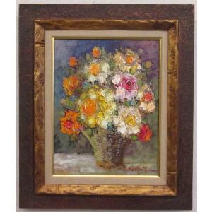 薔薇 渡部ひでき 美術 工芸品 絵画 アート F6サイズ油彩画 油絵 直筆油彩画 一部地域を除き送料無料 洋画 壁掛けフック付き 絵画 絵のある暮らし Bara Wh F6a 絵のある暮らし