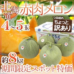 【緊急スポット】”北海道 赤肉メロン” ちょっと訳あり 大玉4〜5玉 約8kg【2週間以内の発送】 送料無料
