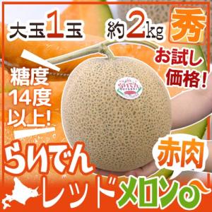 メロン 北海道 赤肉メロン ”らいでんレッドメロン” 1玉 約2kg前後《4玉購入で送料無料！7玉購入で1玉おまけ》【予約 7月中下旬以降】