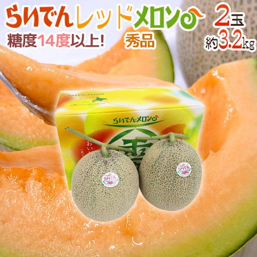 メロン 北海道 赤肉メロン ”らいでんレッドメロン” 2玉 約3.2kg 化粧箱【予約 7月中下旬以...
