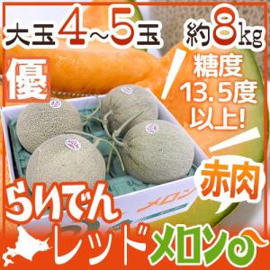 メロン 北海道 赤肉メロン ”らいでんレッドメロン” 優品 4〜5玉 約8kg 化粧箱【予約 8月下旬以降】 送料無料