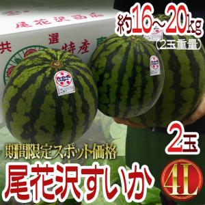 山形県産 ”尾花沢スイカ” 大玉 4Lサイズ 2玉 約16〜20kg ちょっと訳あり【予約 8月以降】 送料無料｜kurashi-kaientai