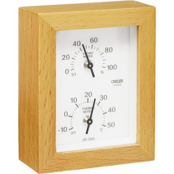 (宅急便コンパクト)クレセル 天然木枠温湿度計 CR-650 W ホワイト 日本製