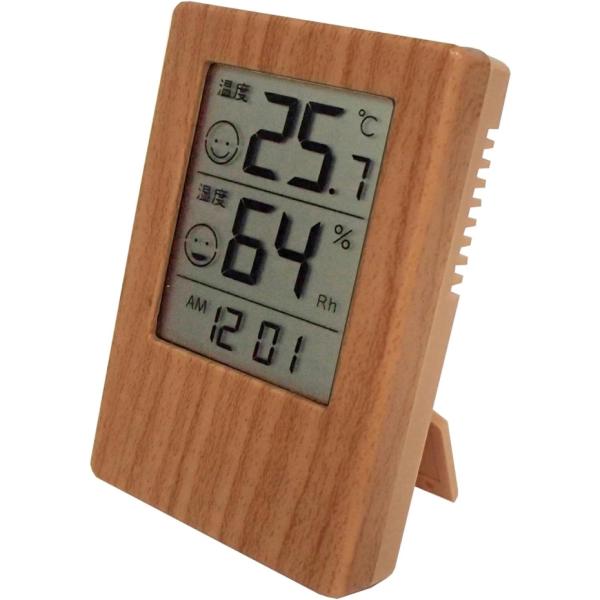 クレセル 木目調 時計付きデジタル温湿度計 CR-2700J(ポスト投函配送 クロネコゆうパケット)