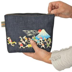 真田紐デニムショルダーポーチ 家紋 倉敷屋 レトロ 日本製 手作り 丈夫