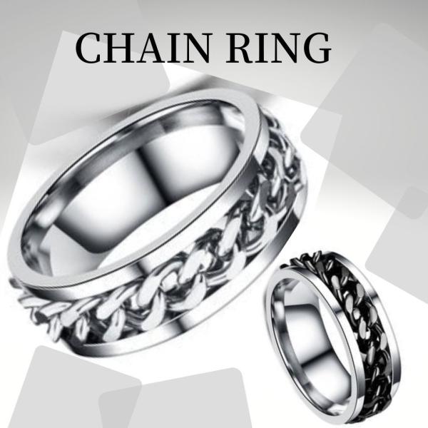 喜平チェーンリング指輪/ステンレス/メンズ/アクセ/シルバー/ブラック/ring