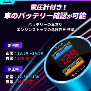 シガーソケット USB 2口 2連 急速 小型...の詳細画像3