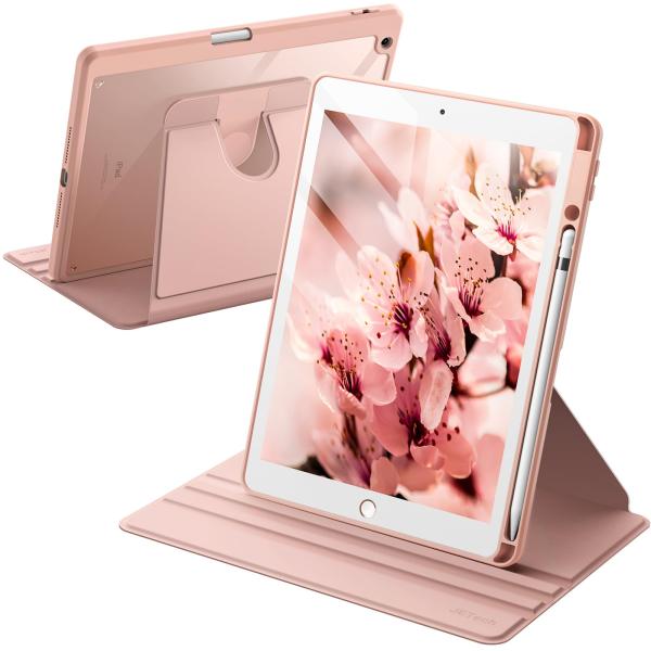 JETech iPad 第9/8/7世代 10.2インチ用 360°回転ケースカバー (ローズゴール...