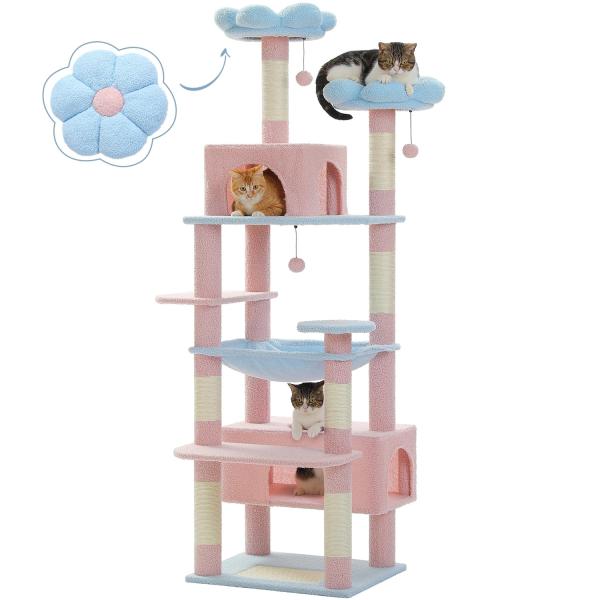 PETEPELA(ぺテぺラ) キャットタワー 大型猫用 スリム 多頭飼い 据え置き型 花デザイン ハ...